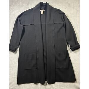 Sharon Young Cardigan Women's Black Open Front Long Sleeve Pockets Casual XL